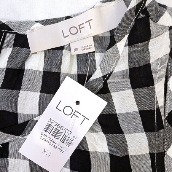 NWT LOFT | Gingham Tie Back Keyhole Shell Sleeveless Black & White | Size XS* - Picture 5 of 10